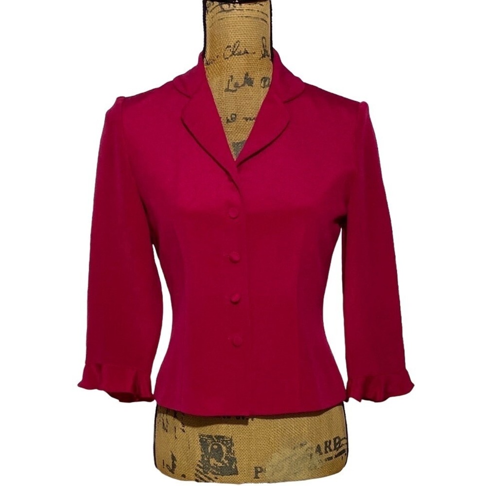Maggy London Petites Top 4P Dark Raspberry Pink Button Front Blouse Work Party